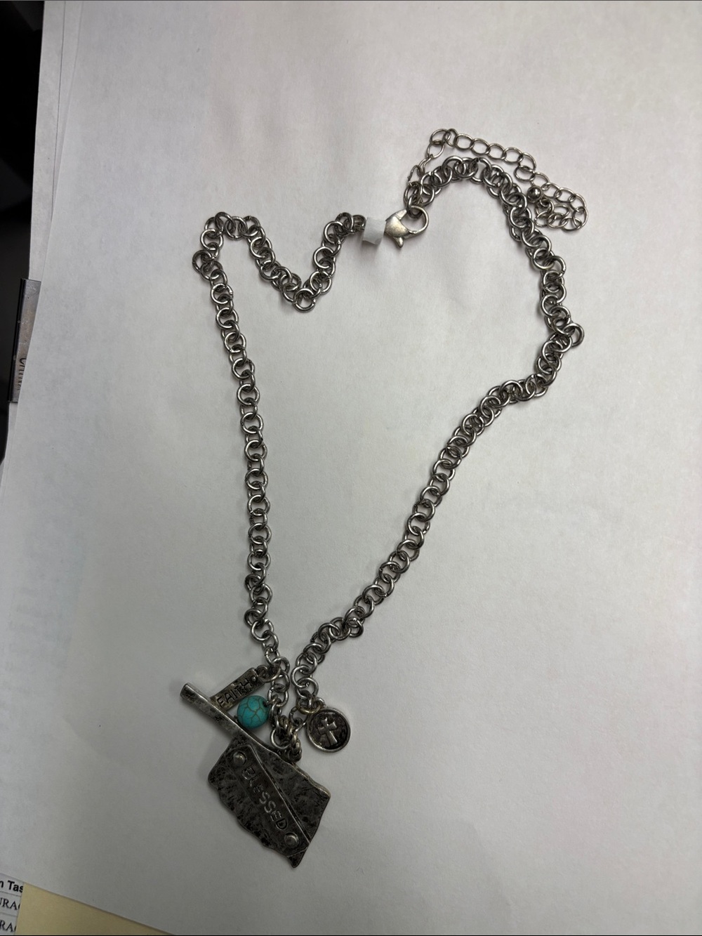 Chico's Silver-Tone Multi-Charm Necklace with Turquoise Bead